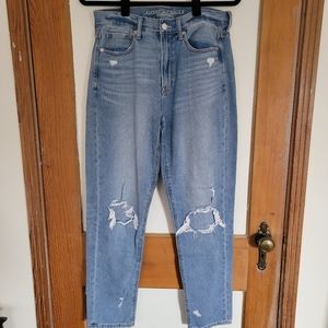 American Eagle, light wash Distressed Mom Jeans